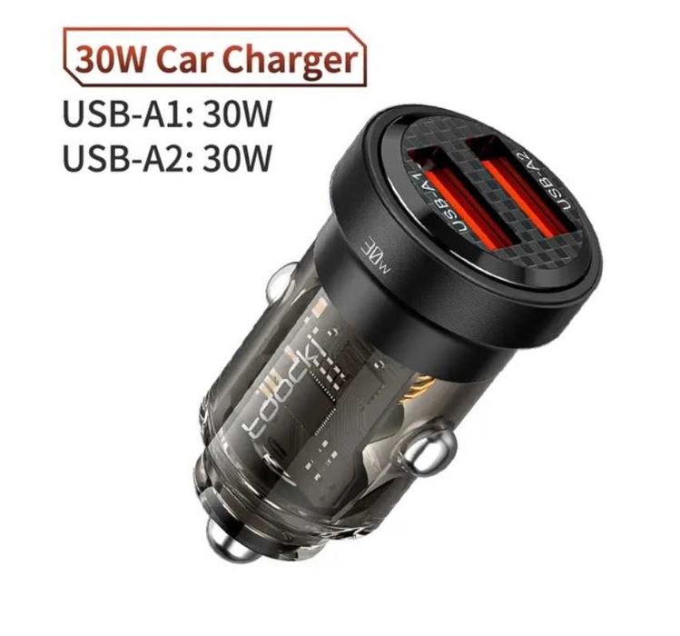 Автомобільний зарядний пристрій 30W  швидка зарядка на 2 USB