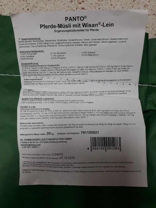 Pasz dla koni Pferde Musli 20kg PANTO IBEKA