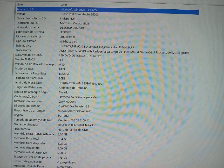 Lenovo Ideacentre Ryzen5 2400G 
Processador AMD Ryzen5  2400G