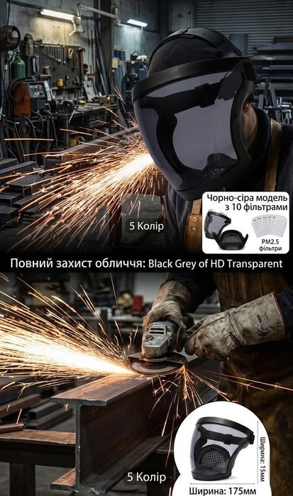 Захисна маска-щиток для обличчя з 10 змінними фільтрами.