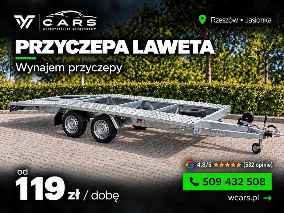 Laweta 4,5 x 2 m - wynajem przyczepy | 2070 kg | Rzeszów