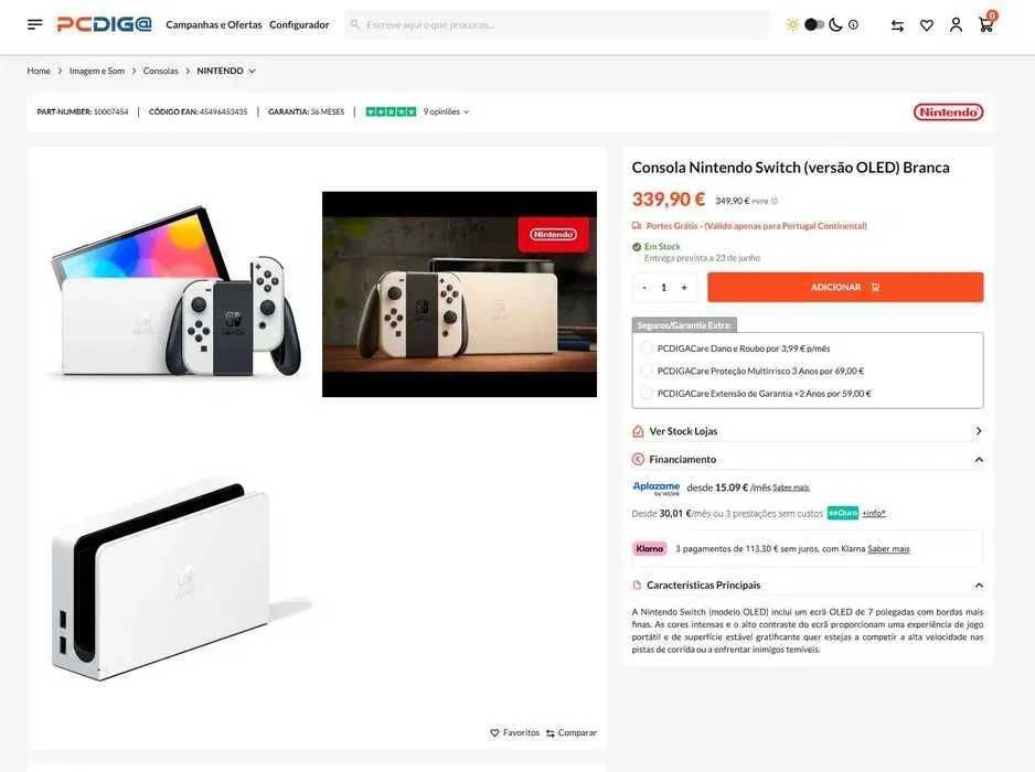nintendo switch oled + cartao 128gb