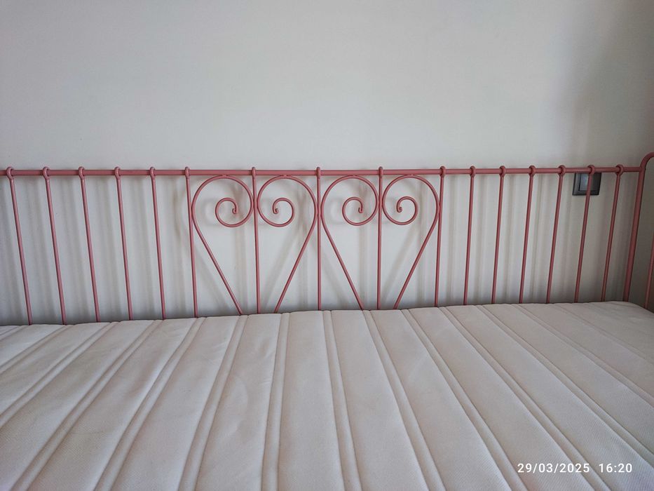 Cama de Ferro Rosa criança 200× 90 com colchão imaculado