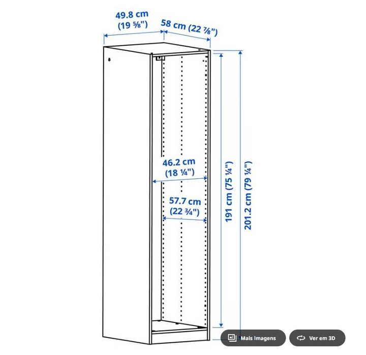Estrutura roupeiro PAX 50cm com prateleiras