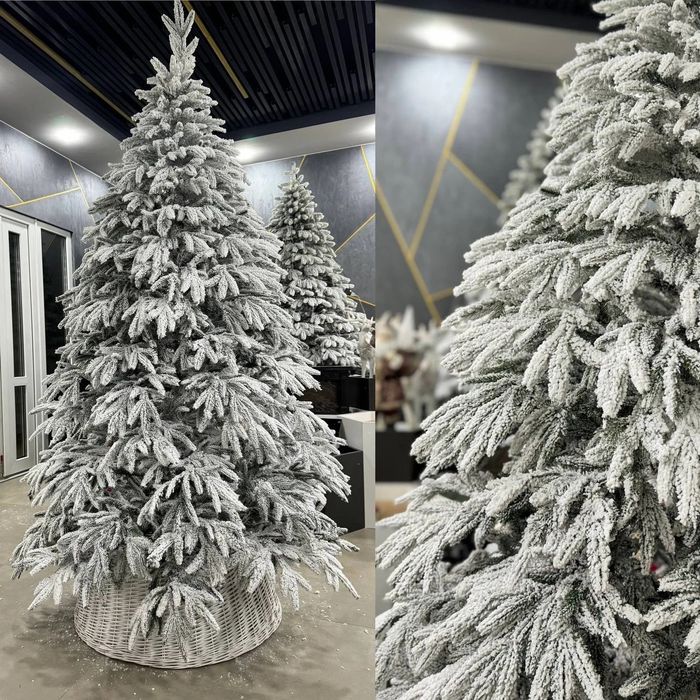 Альпійська засніжена лита ялинка 1,80 м до 2,50 м, дуже густа та пишна, штучна ялинка, реалістична як жива, Україна