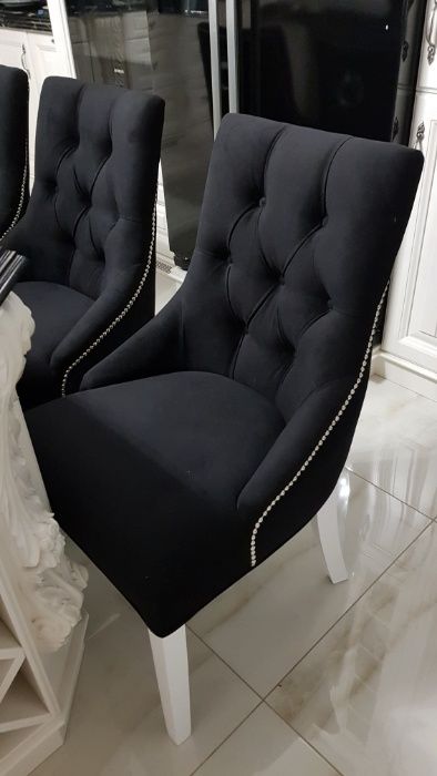 Krzesło Chesterfield glamour czarne białe wygodne pikowane PRODUCENT
