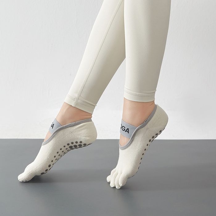 Skarpetki do jogi, fitness pilates kremowe, pięciopalczaste 35-40