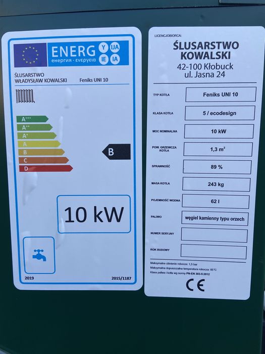Kocioł 5 klasa ecodesign Feniks UNI na węgiel drewno 10 kW do 100 m2