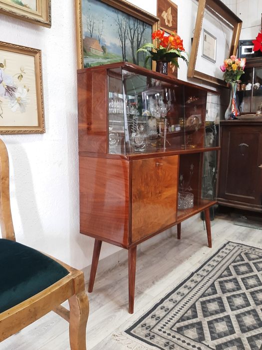 Komoda/Witryna vintage z grawerowanymi szybami | lata 50/60 | oryginał