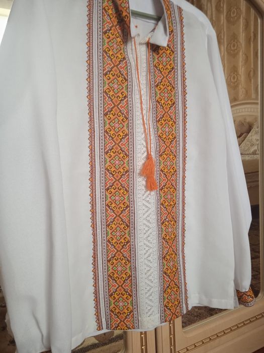 Сорочка вишиванка довгий рукав з мережкою на домотканому полотні