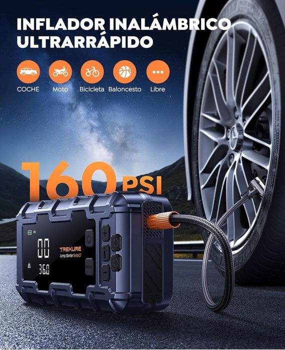 Arrancador de bateria. Com compressor de ar