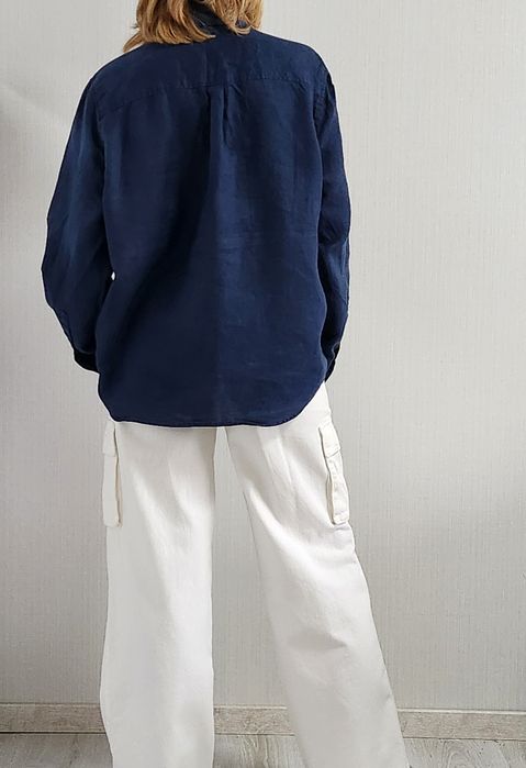 Синяя рубашка оверсайз M&S лён