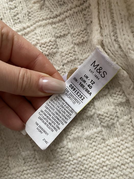 Marks&Spencer M&S L 40 akryl 80% wełna 20% sweter kremowy rozpinany