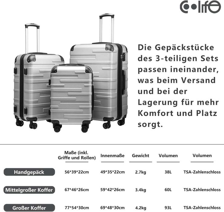 COOLIFE Walizka podróżna średnia 60l