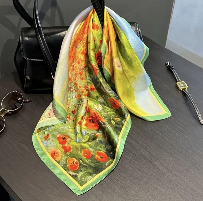 Jedwabna Chusta apaszka Silk "Impresjonistyczny Ogród" – 100% Naturaln