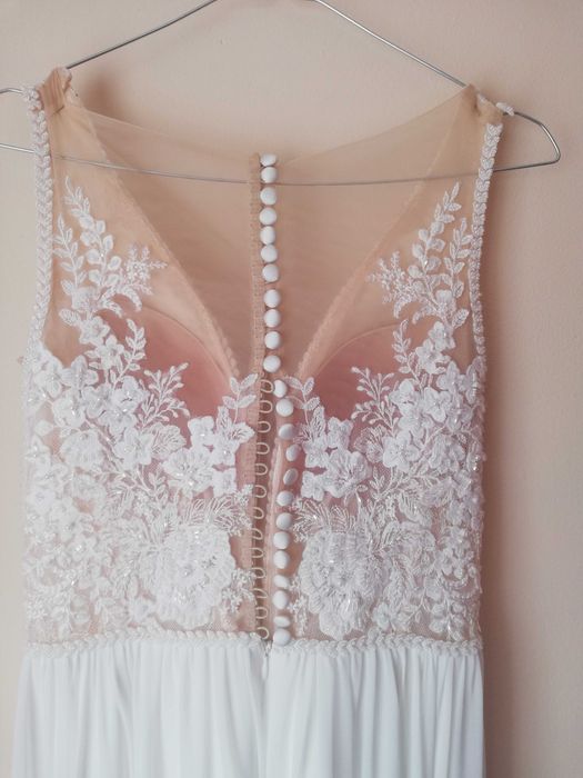 Suknia ślubna, ecru, muślin