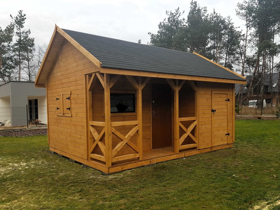 • • • • Domek letniskowy 2w1 • • • • DAREK IV 6x4 m taras DREWNOTRIK