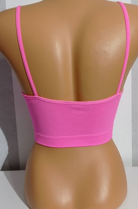 Crop top na ramiączkach prążkowany neonowy różowy FB Sister XXS