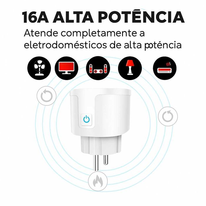 Tomada Inteligente Wi-Fi 16A – Controlo por App, Voz e Temporizador