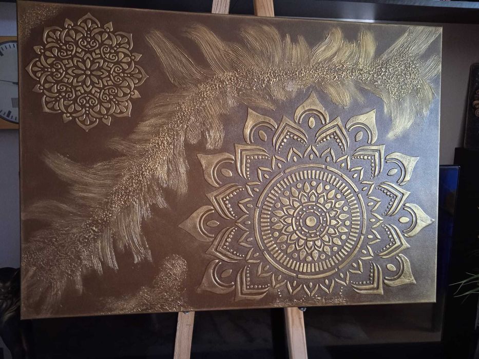 Obraz Mandala 100/80 cm strukturalny 3D,  ręcznie malowany