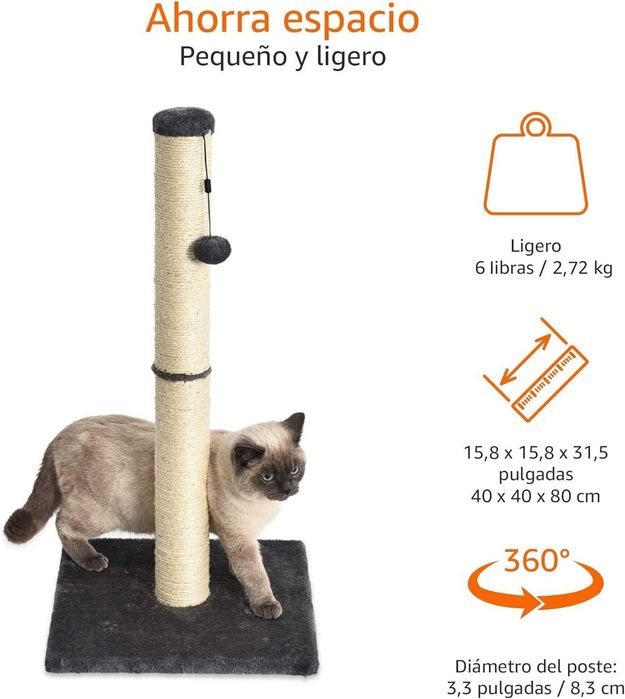 Poste arranhador para gato com bola para brincar - 40 x 80 cm - NOVO