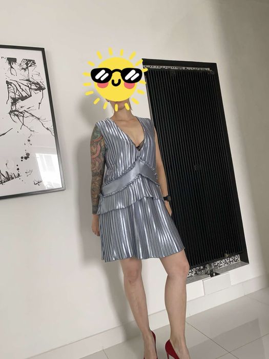 Nowa Sukienka XS/S 34/36 srebrna stalowa lata 20-te