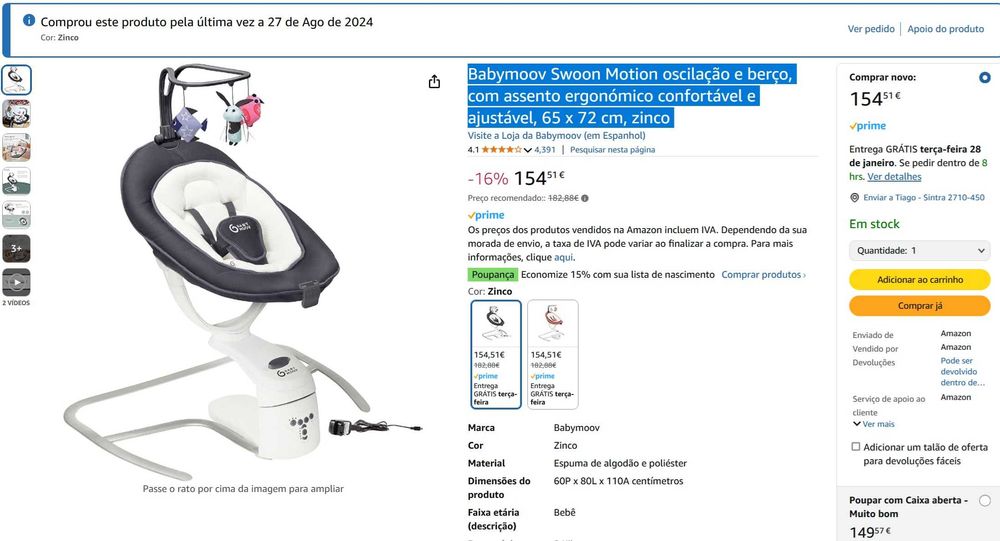 Babymoov Swoon Motion oscilação e berço