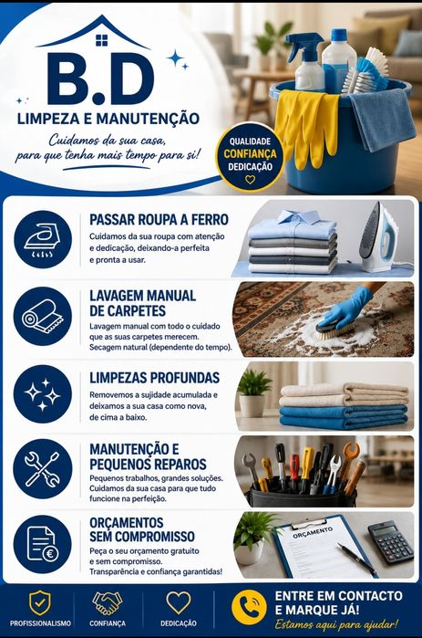 Serviços passar a ferro , lavagem de carpetes e muito mais.