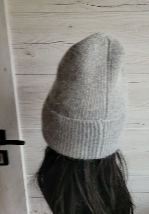 Ciepła czapka z angorą beanie jasnoszara
