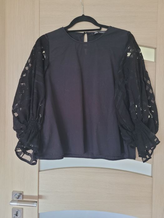 Czarna elegancka bluzka koszula rękawy rękawami ZARA 38 M bufiaste bufiastymi