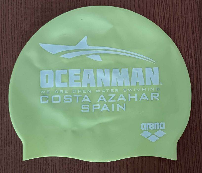 Touca de natação, de silicone, OCEANMAN Costa Azahar, Spain, marca Arena, em estado novo, só usada uma vez, no dia da prova