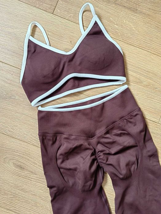 top legginsy push up zestaw komplet set brązowy xs 34