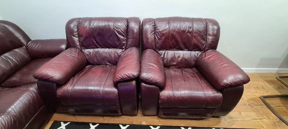 Zestaw wypoczynkowy ze skóry naturalnej z funkcją spania,fotel relax