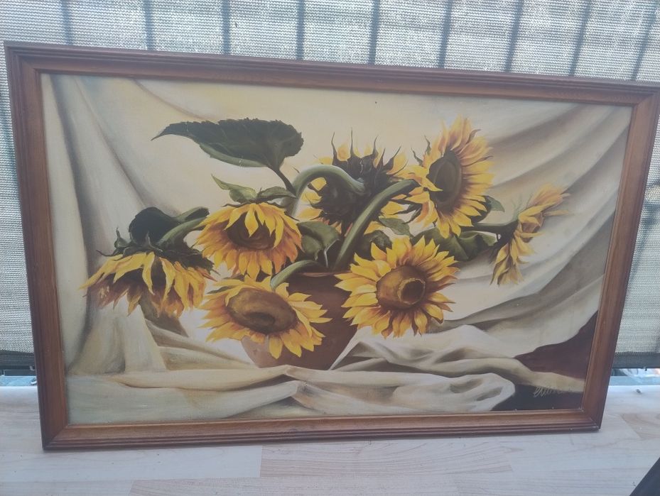 Obraz olejny „Słoneczniki” 105x67 cm w drewnianej ramie