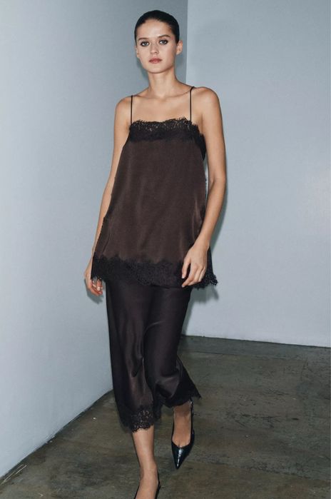 Атласна спідниця з мереживом Zara,розмір m