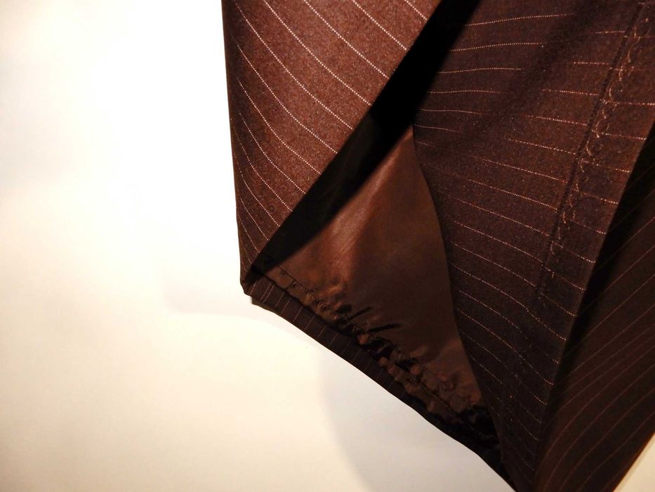 Spódnica midi do łydki brązowa w prążki biuro praca George 40 L