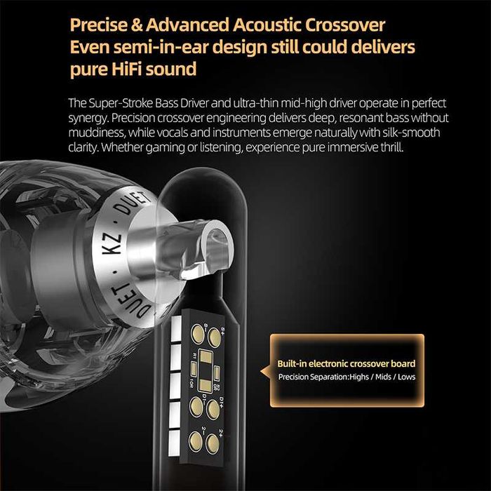 ‼️ KZ Duet (Black, 3.5, no mic) - наушники вкладыши на 2DD (8+10 мм.)