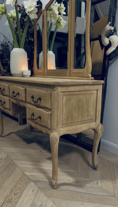 Ludwikowska toaletka z litego dębu / fazowane lustra