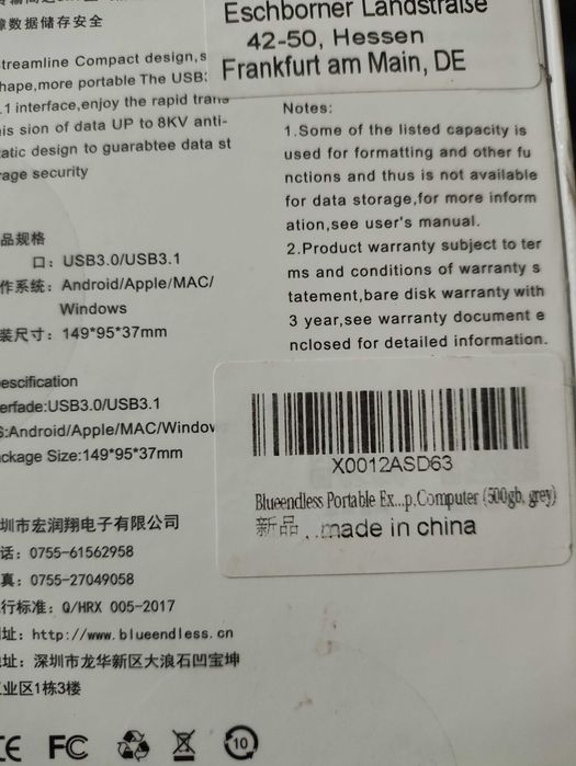 DYSK Przenośny Zewnętrzny HDD 2,5 cala 500GB do Komputera PC Laptopa