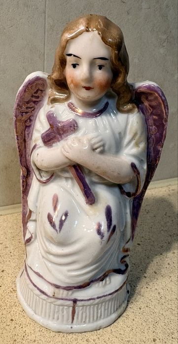 Amoroso antigo anjo com cruz em porcelana francesa do Sec. XIX