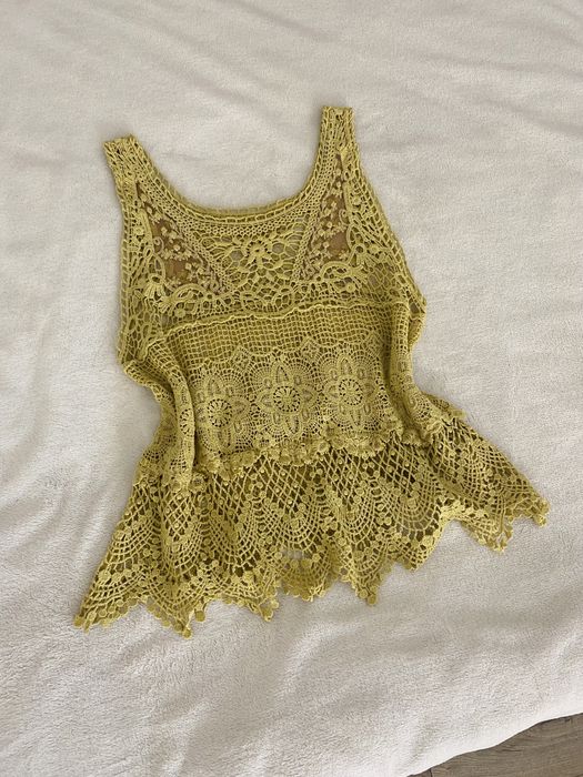 Beżowy ażurowy top boho 36 (S)