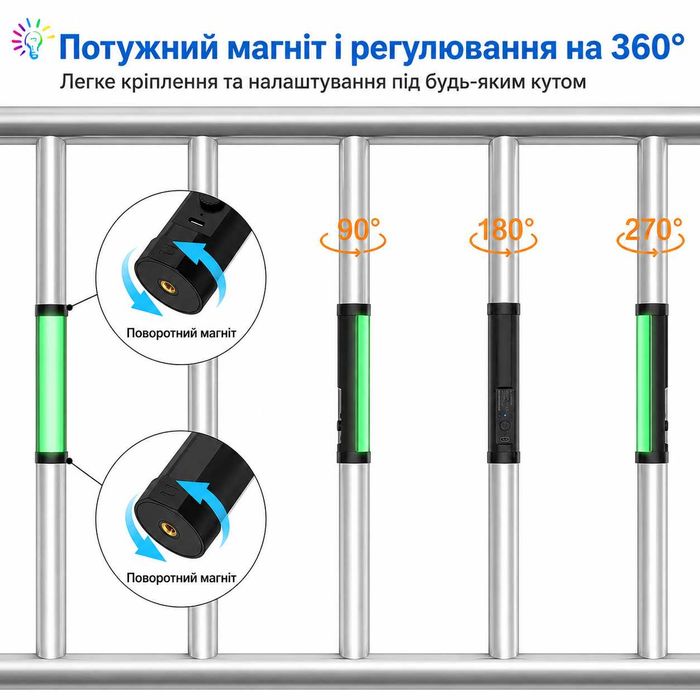 Відео фото світло RGB трубка палка LED Luxceo P100 з магнітом 2000mAh