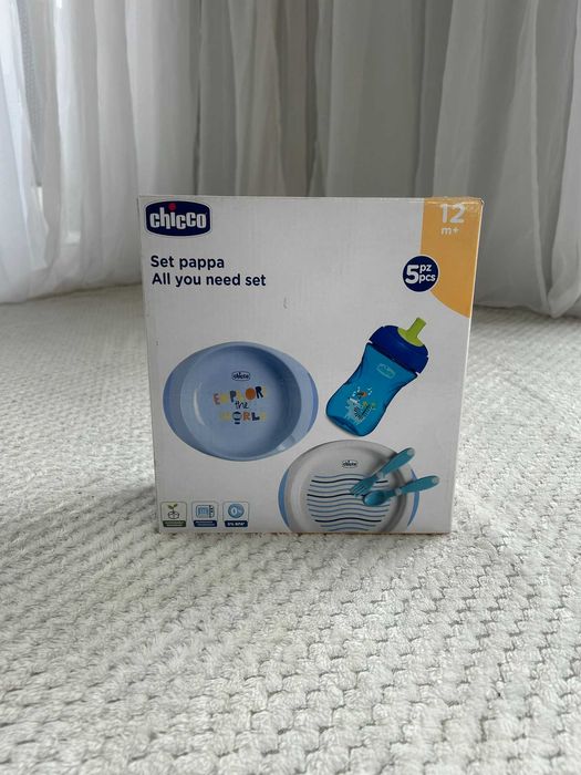 Chicco zestaw talerzy + bidon i sztućce