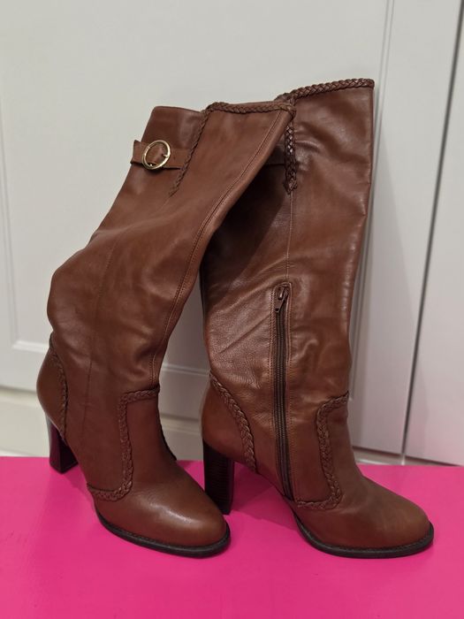 Piękne skórzane kozaki z mięciutkie skory naturalnej 38