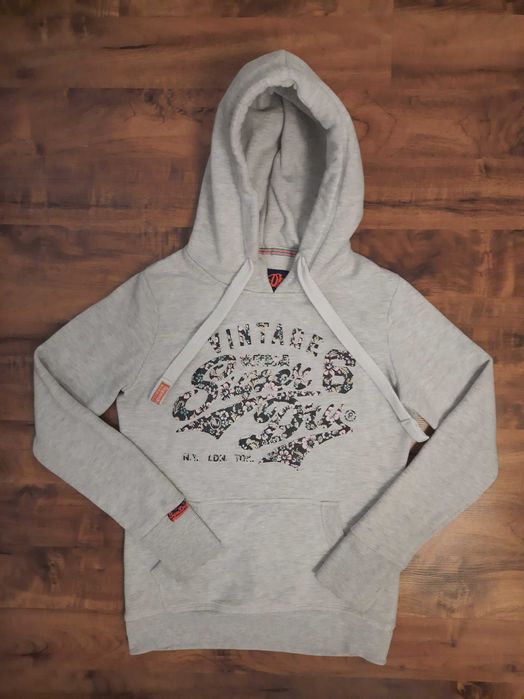 Bawełniana szara bluza z kapturem typu kangur Superdry rozmiar S