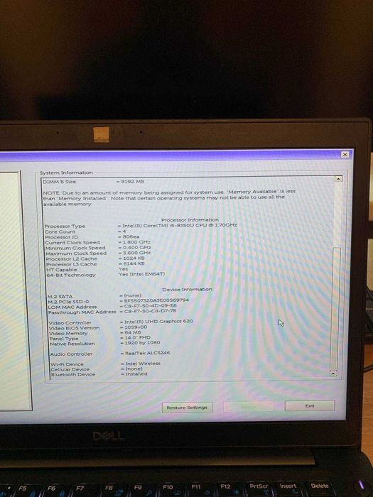 Dell Latitude 7490 / i5-8350U / 16 GB RAM / Full HD