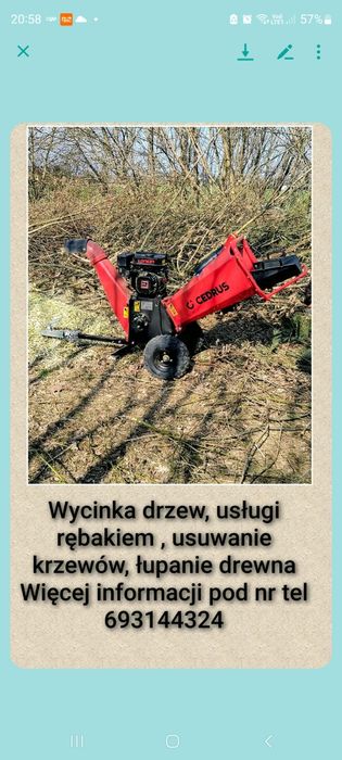 usługi rębakiem wycinka drzew łupanie drewna wywrotka do 3,5tony