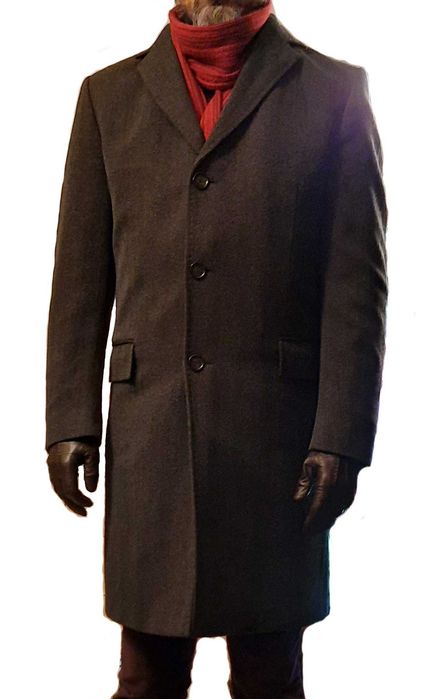 Męski płaszcz John Stenley 100% wełna jodełka szary rozm. 48/50 M/L