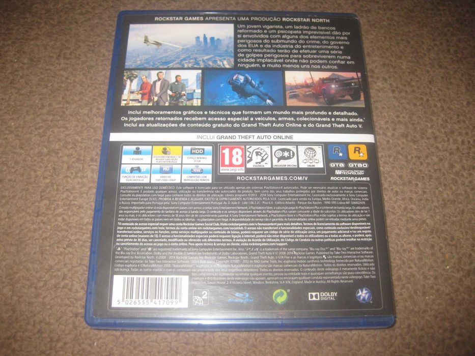 Jogo "Grand Theft Auto V" para a Playstation 4/Impecável!