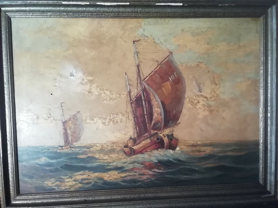 Obraz marynistyczny sygn. M. Gebert płótno olej wym. ok. 120x90 cm.